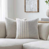 Cavira Beige Raised Curved Stitch Modern Cotton Accent Pillow - Clearance