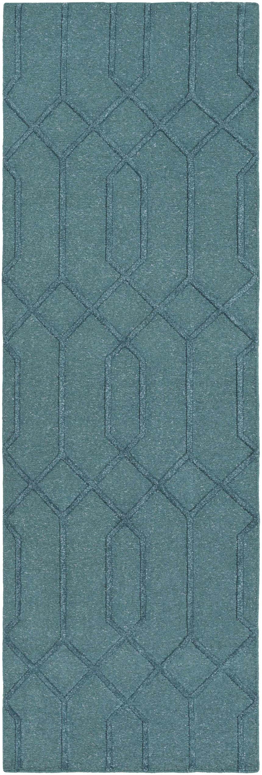 Teal Sharps Area Carpet - Clearance. Hand-knotted wool rug with geometric farmhouse design. Design-Runner-268