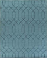 Close-up of teal Sharps Area Carpet. Hand-knotted wool rug with a geometric diamond pattern. Farmhouse, transitional style. Design-Rectangle-810