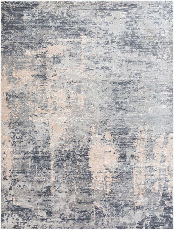 Close-up of the Shartlesville Textured Luxe Rug. Contemporary design in charcoal, gray, light gray, and taupe. Design-Rectangle-710103