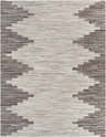 Close-up of Shearwater Premium Rug. Hand-crafted hair on hide rug with beige, charcoal, and cream geometric pattern. Design-Rectangle-810