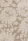 Close-up of the Sherard Area Rug featuring a beige floral pattern on a dark red olefin background. Design-Rectangle-5376
