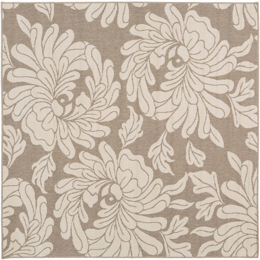 Close-up of the beige Sherard Area Rug featuring a large, contemporary floral pattern. Design-Square-73