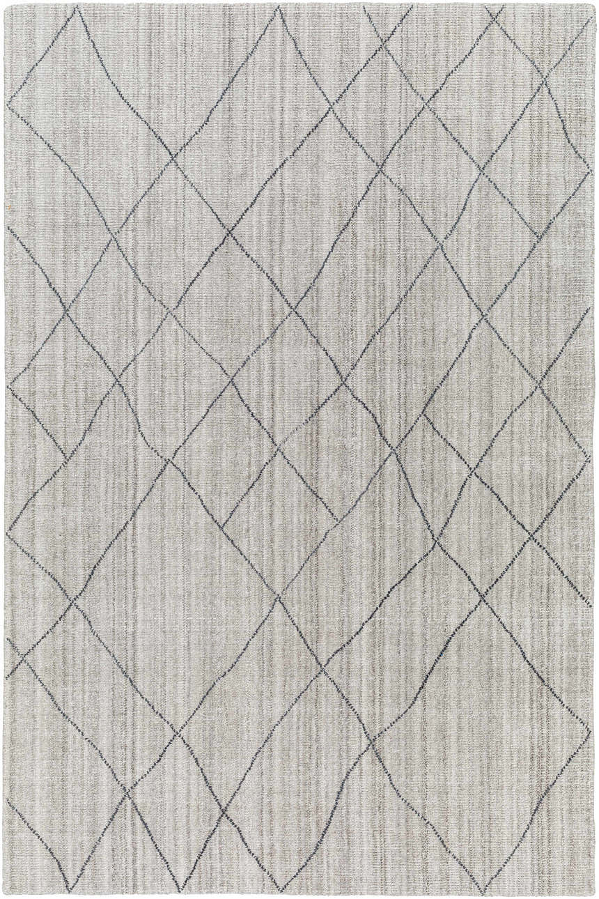 Close-up of the Nari Light Gray Area Rug featuring a diamond pattern and subtle texture. Design-Rectangle-576