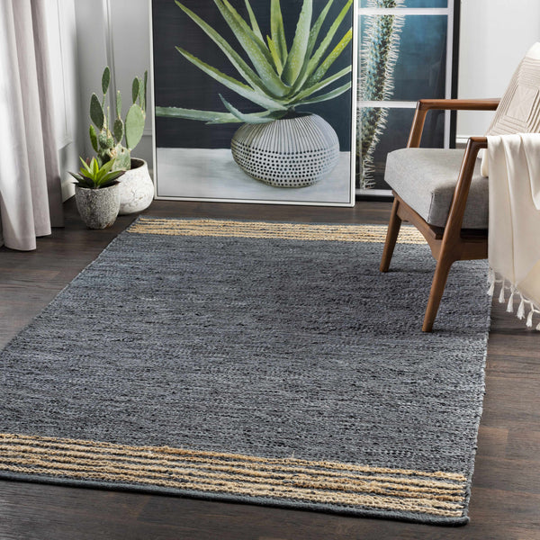 Withernsea 8x10 Charcoal Leather Rug - Clearance