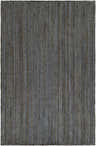 Close-up of the Shipshewana Dark Blue Jute Rug. Hand-woven texture in shades of blue, cream, and navy. Natural fibers. Design-Rectangle-576