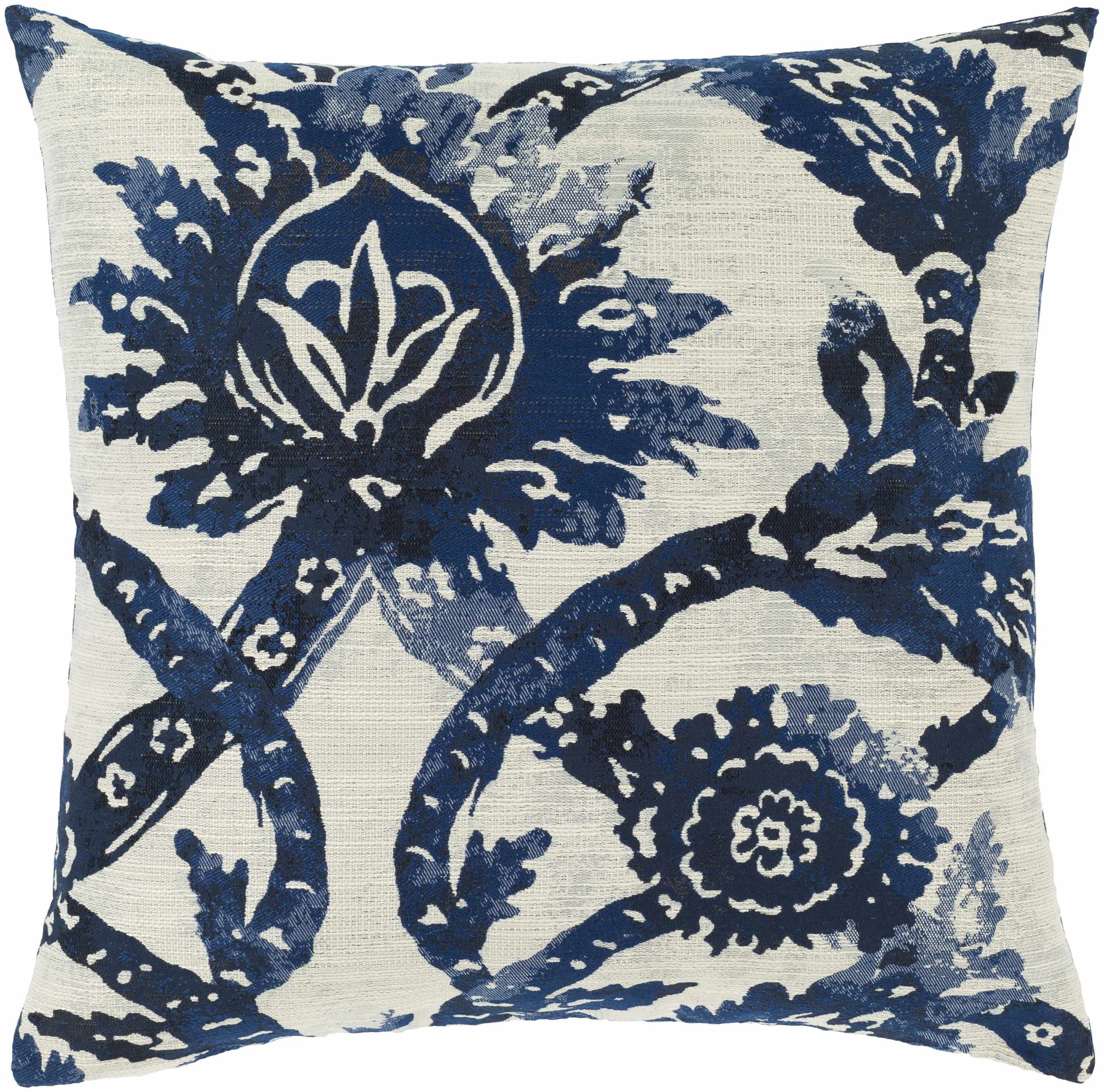 Reverse side of Shongaloo Navy Floral Patterned Throw Pillow, focusing on underside structure and material.Transitional,Traditional Throw PillowsBacking  20" Square Pillow Cover