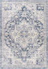 Close-up of a Shotts Thick Luxe Rug featuring a traditional oriental pattern in charcoal, cream, and light gray. Design-Rectangle-5373