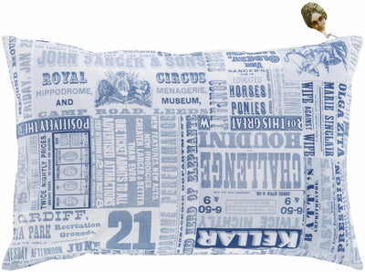 Shepherdswell Blue Newspaper Typography Throw Pillow - Clearance