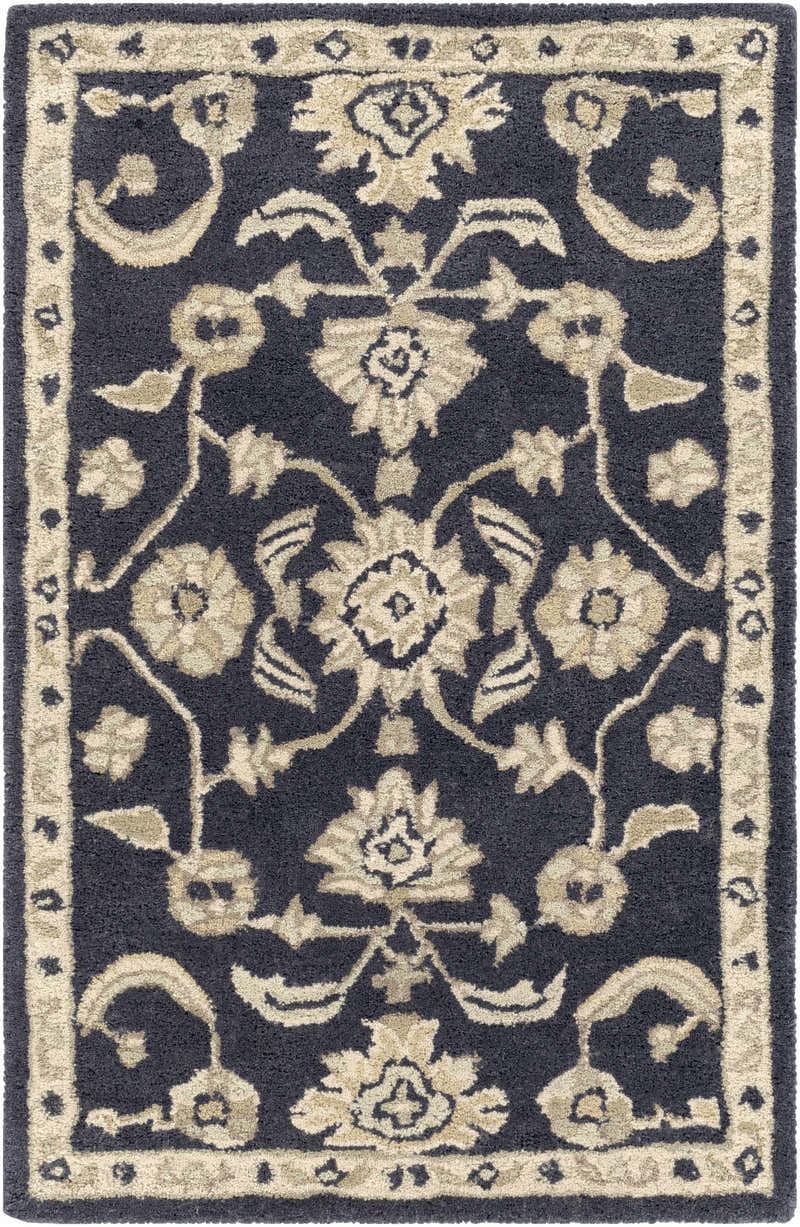 Caesar CAE-1164 Black Floral Wool Rug – Boutique Rugs