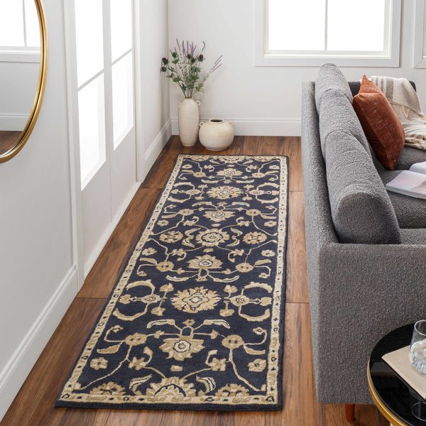 Copen Black Floral Wool Rug