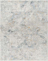 Close-up of the Amzie Area Rug featuring a contemporary abstract design in cloud gray, dark gray, and nutmeg tones. Design-Rectangle-710103
