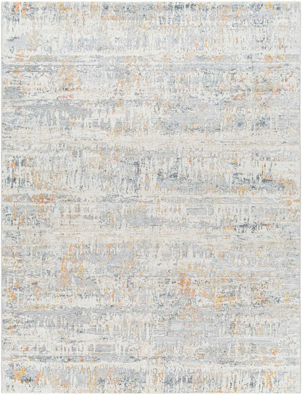 Close-up of a Guoda Area Rug. Contemporary style with driftwood, gray, and nutmeg colors. Abstract pattern, machine woven. Design-Rectangle-710103