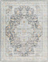 Detailed view of the Hayfa Area Rug in dark gray, light gray, and orange floral traditional pattern. Design-Rectangle-710103