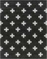 Close-up of the Shawanee Wool Area Rug, a black rug with a white plus sign pattern. Hand-tufted texture. Contemporary style. Design-Rectangle-7696
