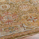 Close-up of the Ange Tan Rich Textured Traditional Rug, showing bone, clay, and walnut colors and a farmhouse-style design. Texture