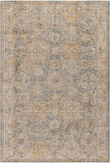 Detailed texture of the Ange Cream & Blue Rich Textured Rug, showcasing its traditional pattern and soft color palette. Design-Rectangle-6796