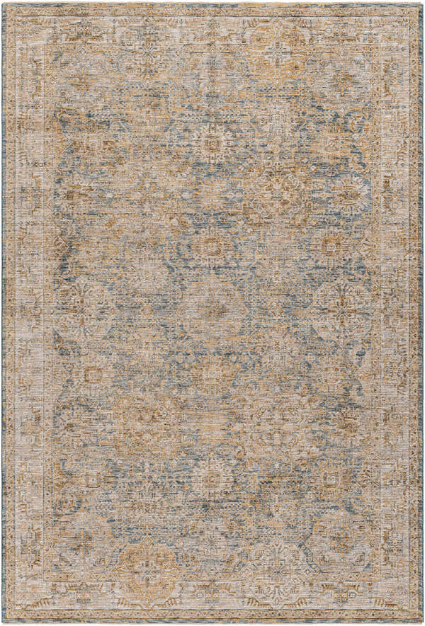 Detailed texture of the Ange Cream & Blue Rich Textured Rug, showcasing its traditional pattern and soft color palette. Design-Rectangle-6796