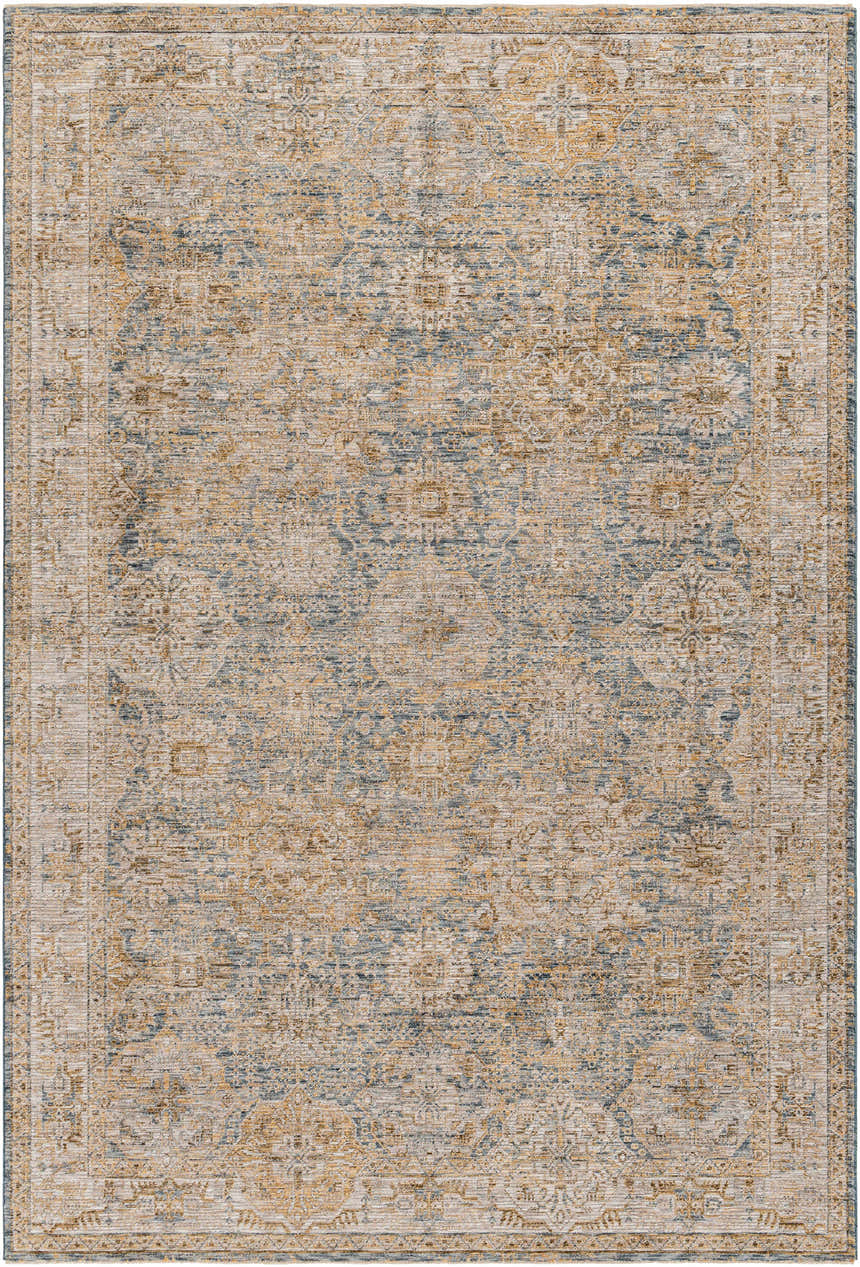 Detailed texture of the Ange Cream & Blue Rich Textured Rug, showcasing its traditional pattern and soft color palette. Design-Rectangle-6796