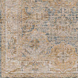 Close-up of the Ange Cream & Blue Rich Textured Rug, showcasing its traditional pattern and textured weave. Swatch