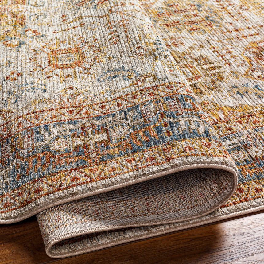 Ange Tan & Blue Rich Textured Traditional Rug