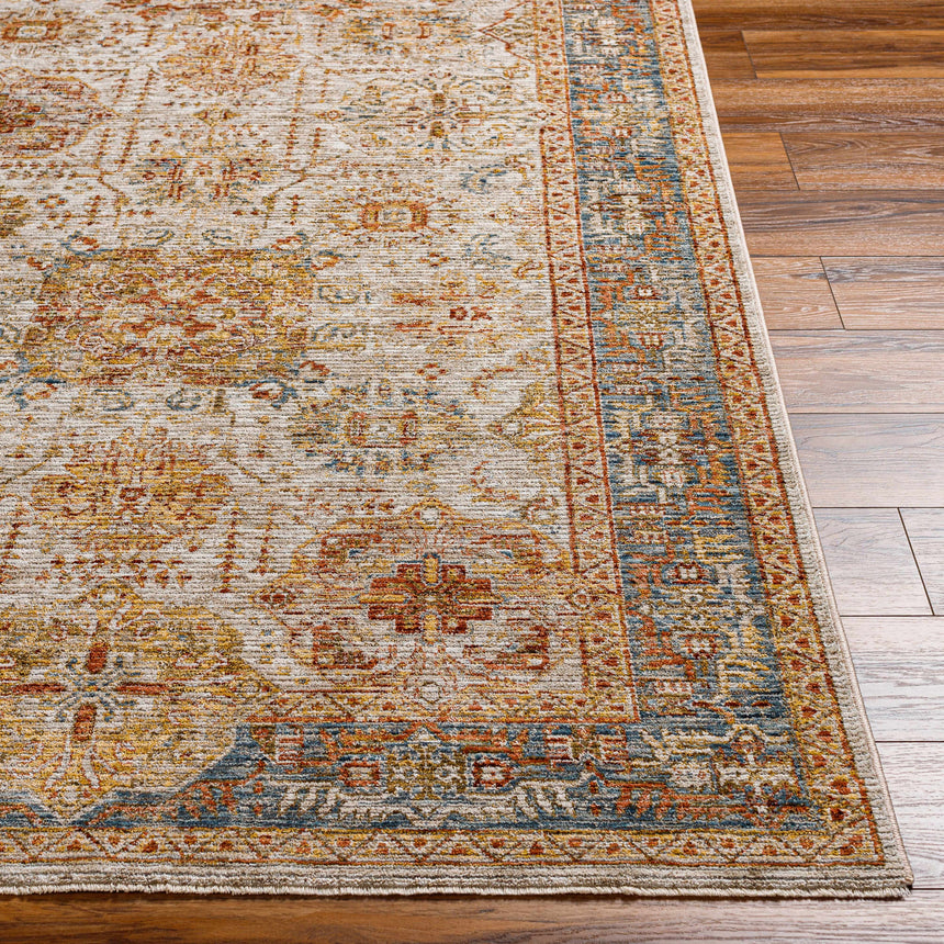 Ange Tan & Blue Rich Textured Traditional Rug
