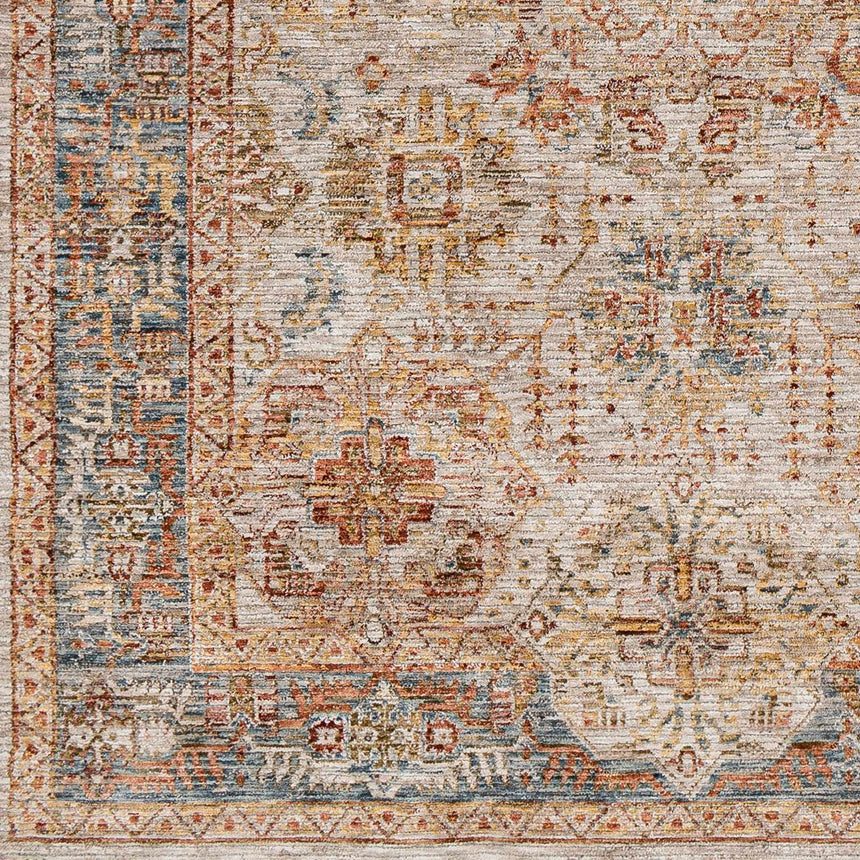 Ange Tan & Blue Rich Textured Traditional Rug