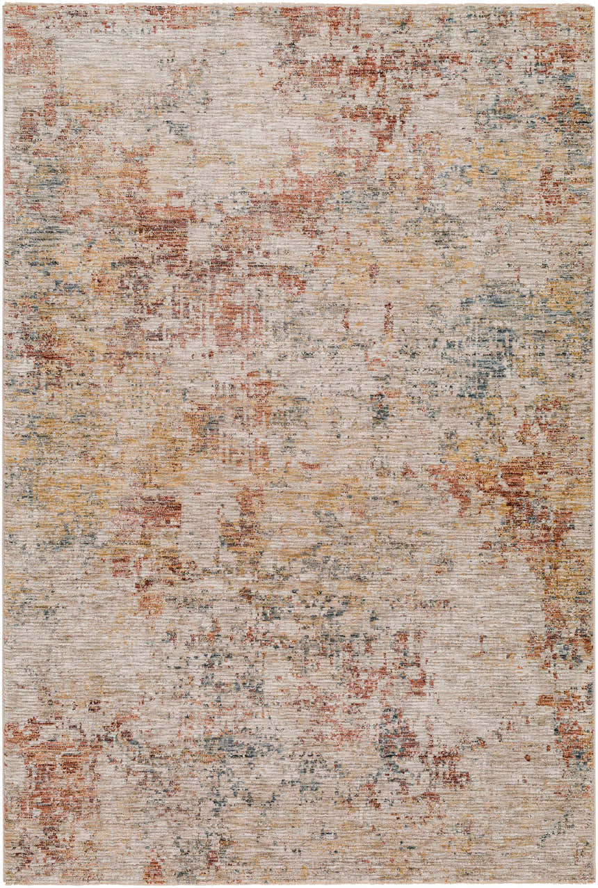Close-up of the Chas Tan Rich Textured Traditional Rug, featuring bone, clay, and dark gray colors. Design-Rectangle-575