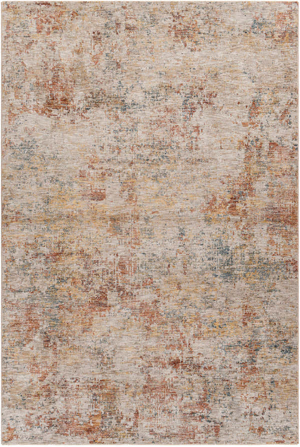Close-up of the Chas Tan Rich Textured Traditional Rug featuring bone, clay, and dark gray hues. Design-Rectangle-6796