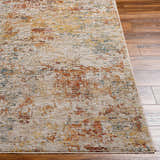 Close-up of the Chas Tan Rich Textured Traditional Rug showing bone, clay, dark gray, and white thatch colors. Front