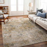 Living room with Chas Beige Rich Textured Traditional Rug, sofa, and wood accents. Roomscene-Rectangle