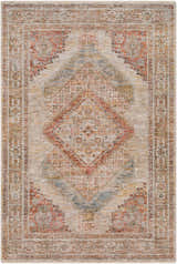 Moya Tan Rich Textured Traditional Rug with a bone background and clay, brown, and gray geometric patterns. Design-Rectangle-575