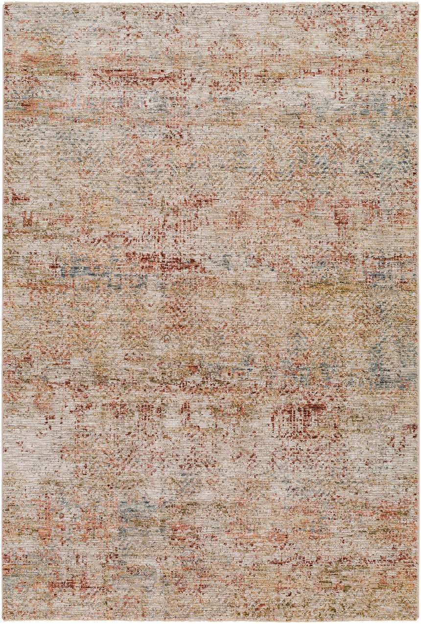 Close-up of the Sava Rust Rich Textured Traditional Rug, featuring bone, clay, and brown tones. Design-Rectangle-575