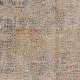 Close-up of the textured Sava Tan Rich Textured Rug. Features bone, dark brown, eggplant, taupe, and white thatch colors. Swatch