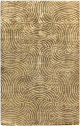 Close-up of the Sidney Area Carpet. Hand-knotted wool rug with a light beige geometric pattern on a brown background. Design-Rectangle-58