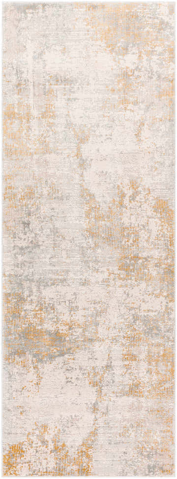 Close-up of the Siirt Textured Luxe Rug, featuring a bone background with faded driftwood and gray accents. Design-Runner-2773