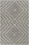 Close-up of the hand woven Silifke Area Rug. Black and cream wool rug with geometric diamond and stripe pattern. Design-Rectangle-576