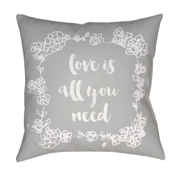 Love Is All You Need Gray Outdoor Throw Pillow
