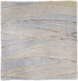 Close-up of the Sinai Light Blue rug featuring a contemporary lined pattern in light blue, gray, sage, and off-white. Swatch