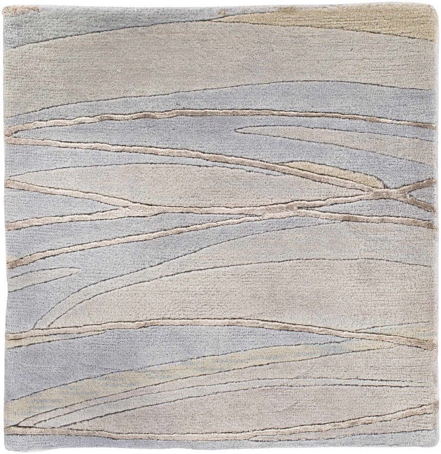 Close-up of the Sinai Light Blue rug featuring a contemporary lined pattern in light blue, gray, sage, and off-white. Swatch