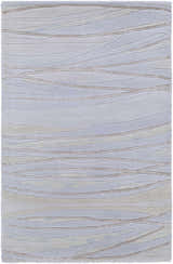 Close-up of Sinai Light Blue rug. Abstract lined pattern in light blue, off-white, light gray, and brown. Hand-knotted wool rug. Design-Rectangle-23