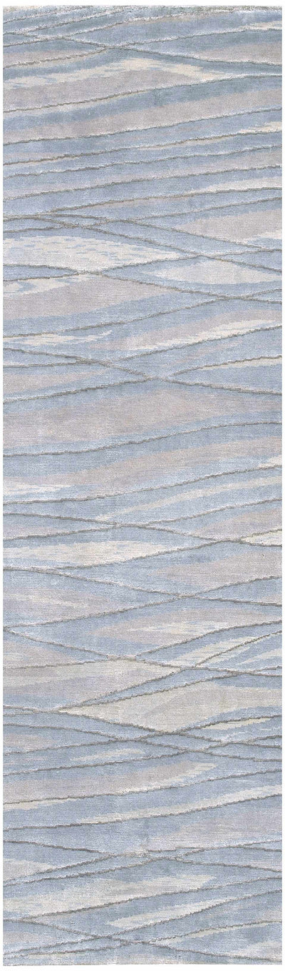 Sinai Light Blue Lined Wool/Viscose Rug - Clearance