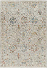 Detailed view of the beige, blue, and rust Sipocot Premium Area Rug with a traditional floral pattern. Design-Rectangle-69