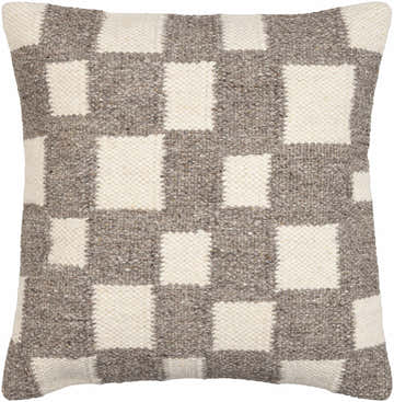 Tavik Taupe and Ivory Square Pattern Modern Wool Accent Pillow - Clearance