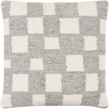Metra Pewter and Ivory Square Pattern Modern Wool Accent Pillow - Clearance