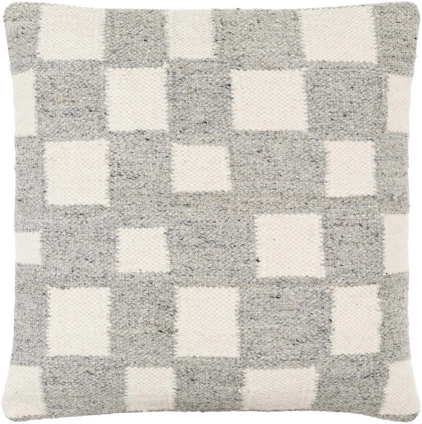 Metra Pewter and Ivory Square Pattern Modern Wool Accent Pillow - Clearance