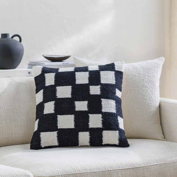 Noirix Black and Ivory Square Pattern Modern Wool Accent Pillow