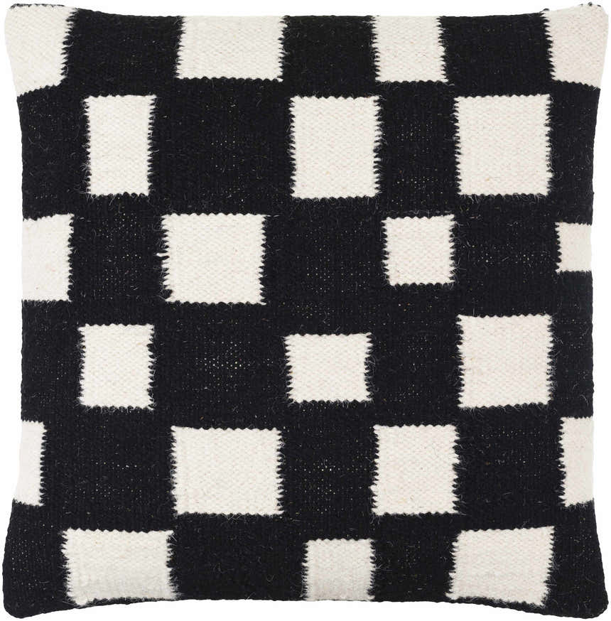 Noirix Black and Ivory Square Pattern Modern Wool Accent Pillow