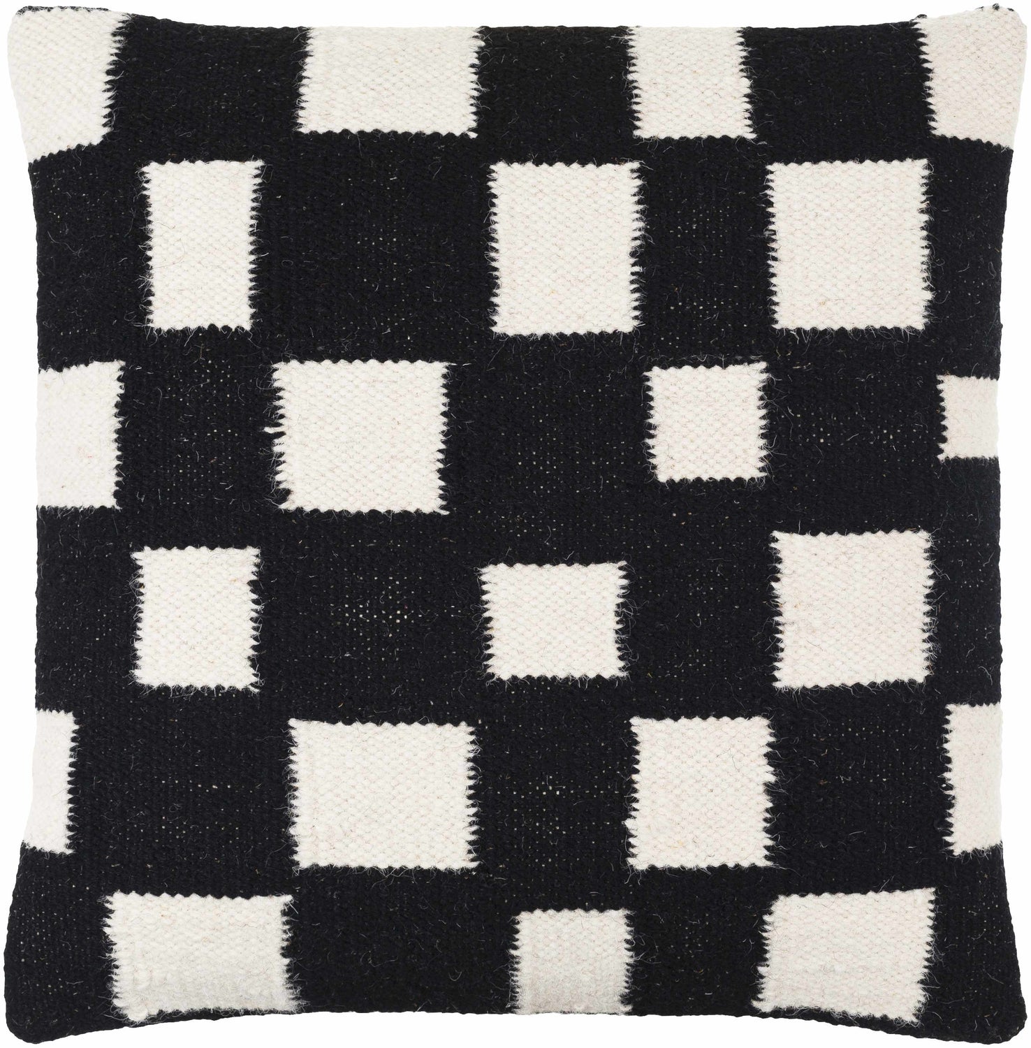 Noirix Black and Ivory Square Pattern Modern Wool Accent Pillow