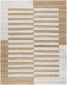Close-up of the hand woven Soren Area Rug. Jute rug features a modern stripe design in ash, light silver, and tan. Design-Rectangle-810